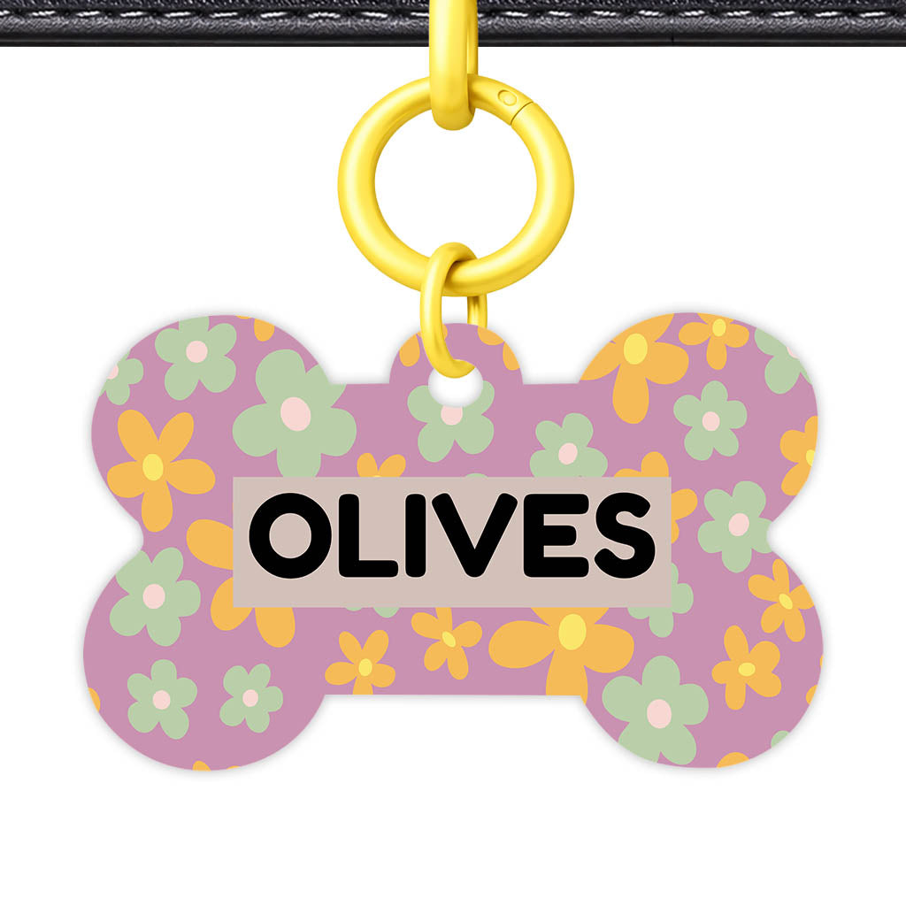 Retro Blooms QR Smart Pet Id Tag Tag (Dog Tag & Cat Tag)