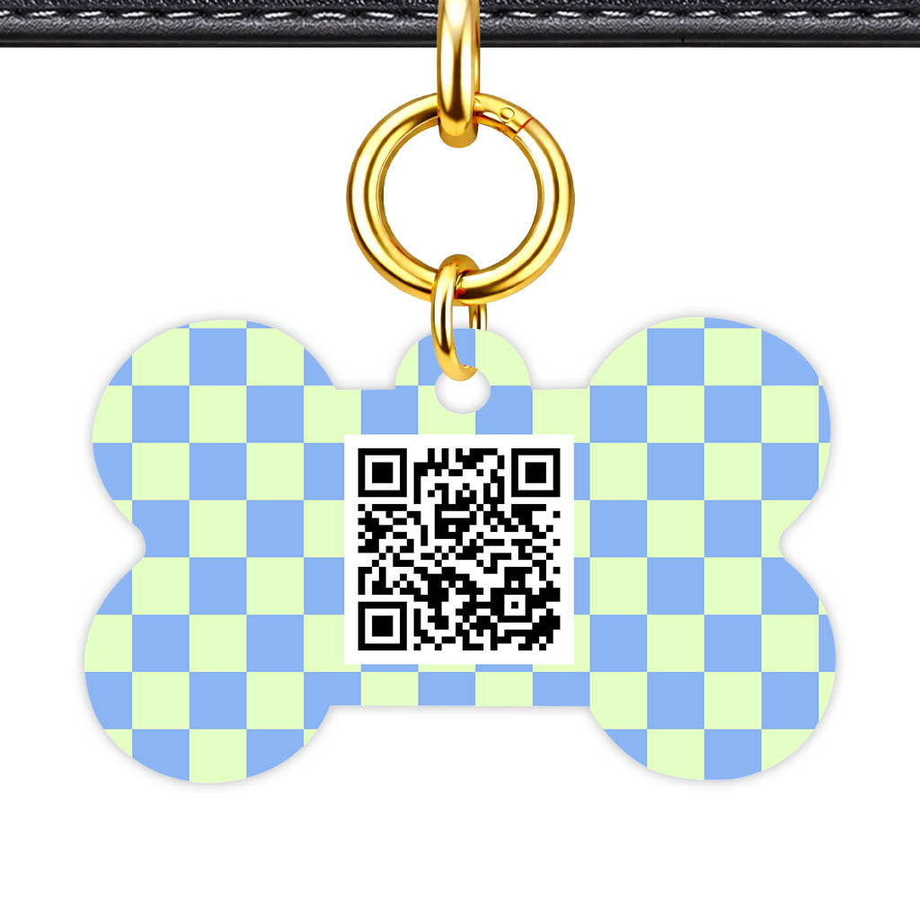 Blue Check QR Smart Pet Id Tag Tag (Dog Tag & Cat Tag)