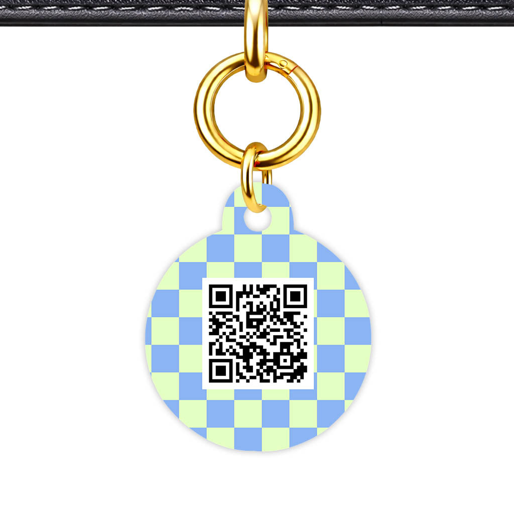 Blue Check QR Smart Pet Id Tag Tag (Dog Tag & Cat Tag)
