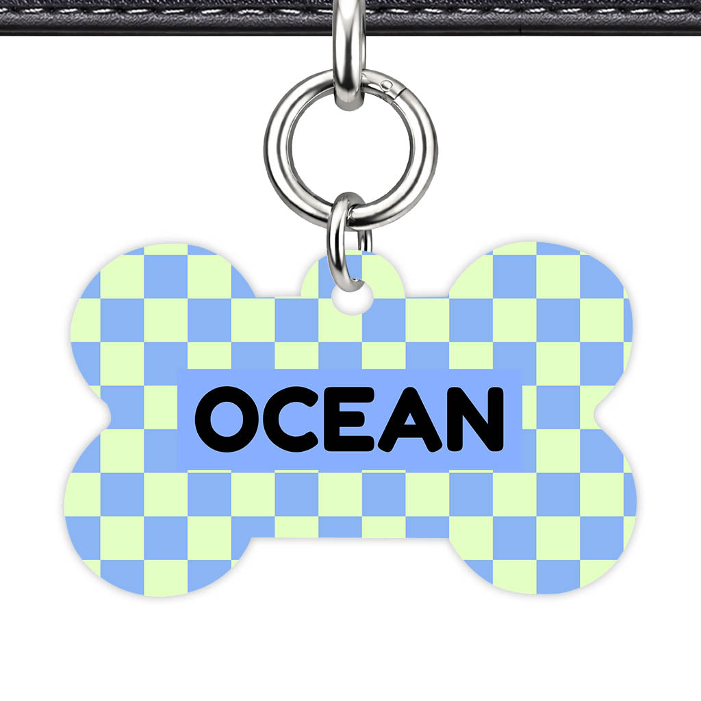 Blue Check QR Smart Pet Id Tag Tag (Dog Tag & Cat Tag)