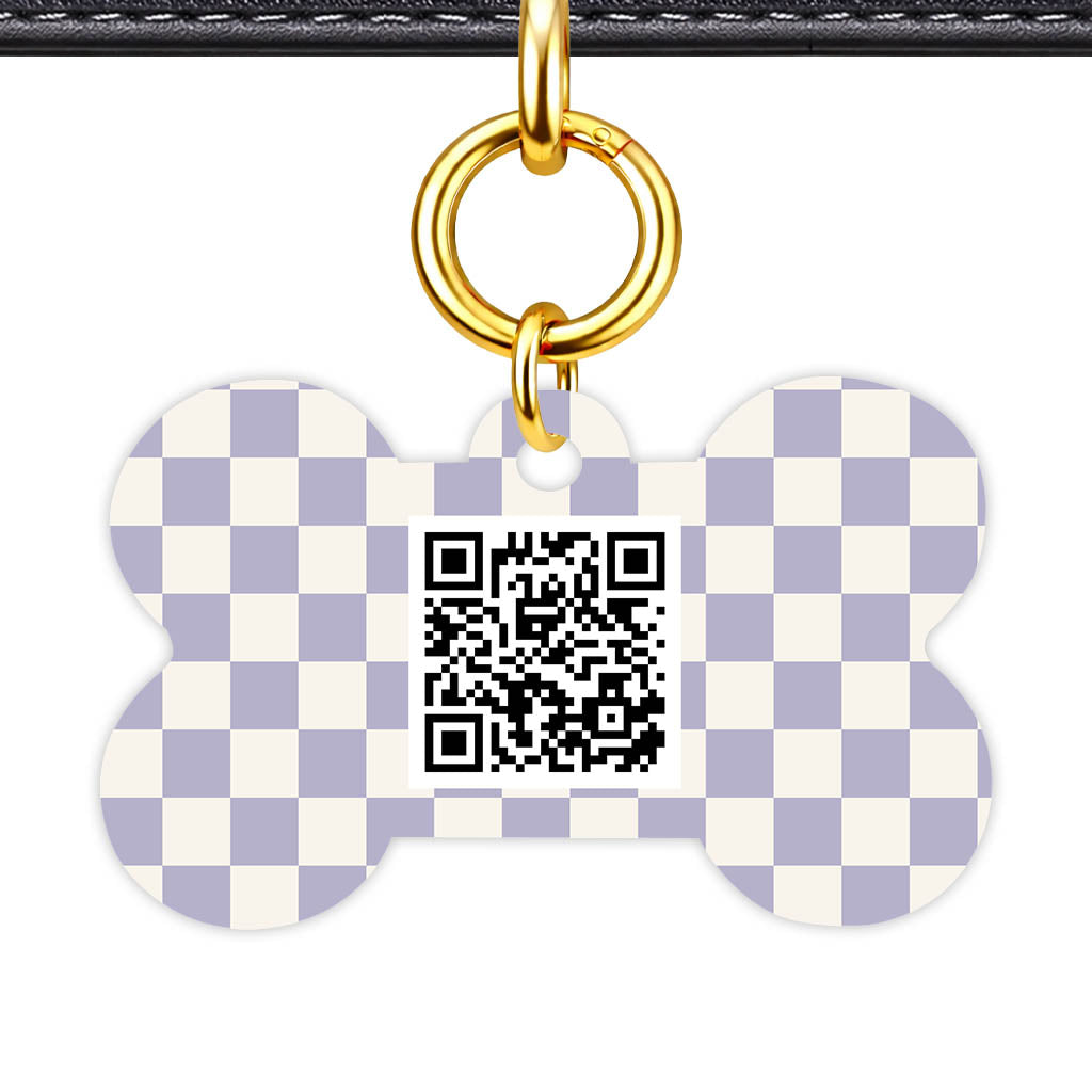 Lavender Check QR Smart Pet Id Tag Tag (Dog Tag & Cat Tag)