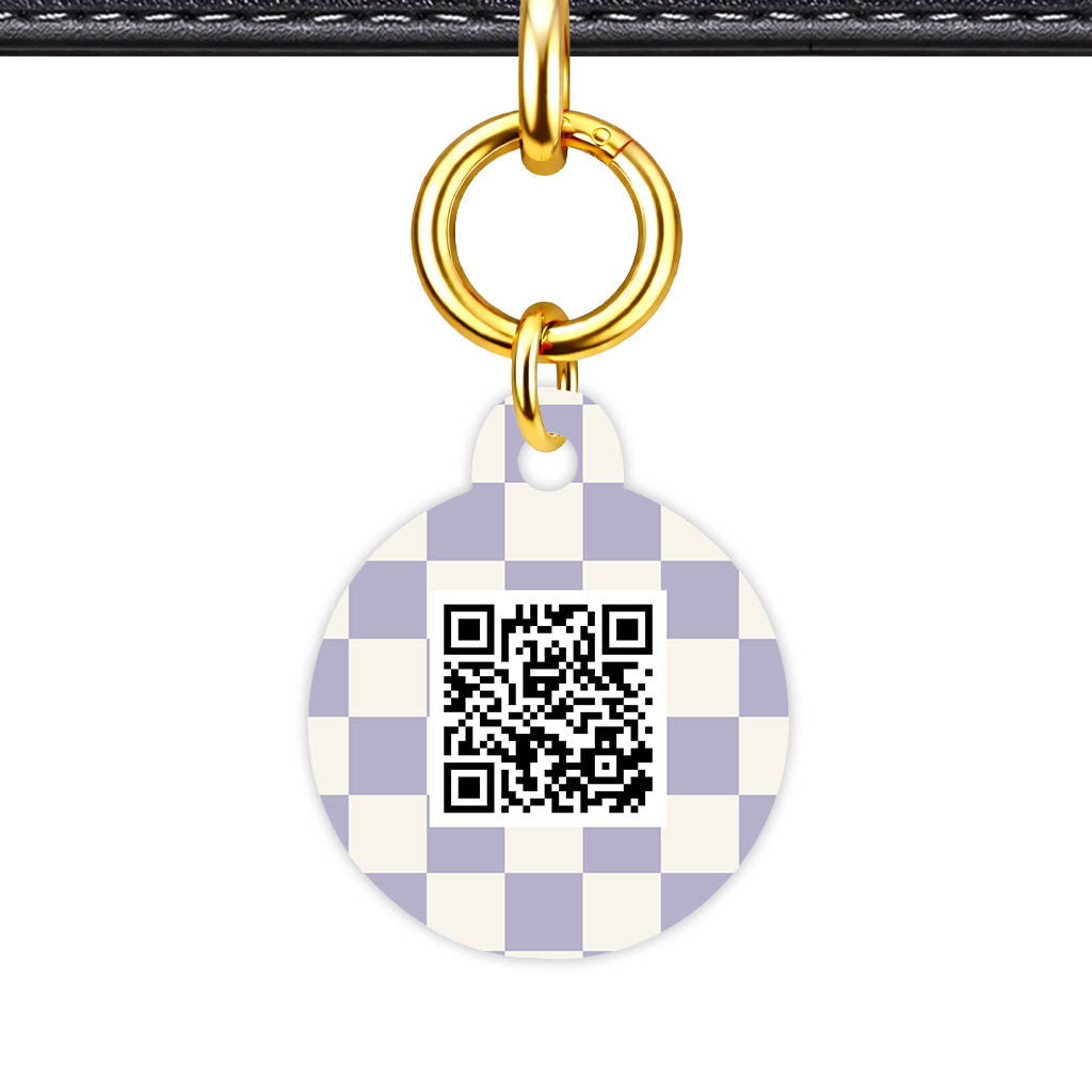 Lavender Check QR Smart Pet Id Tag Tag (Dog Tag & Cat Tag)