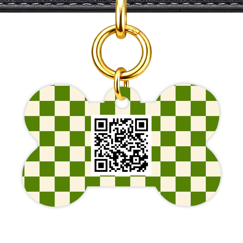 Olive Grove Check QR Smart Pet Id Tag Tag (Dog Tag & Cat Tag)