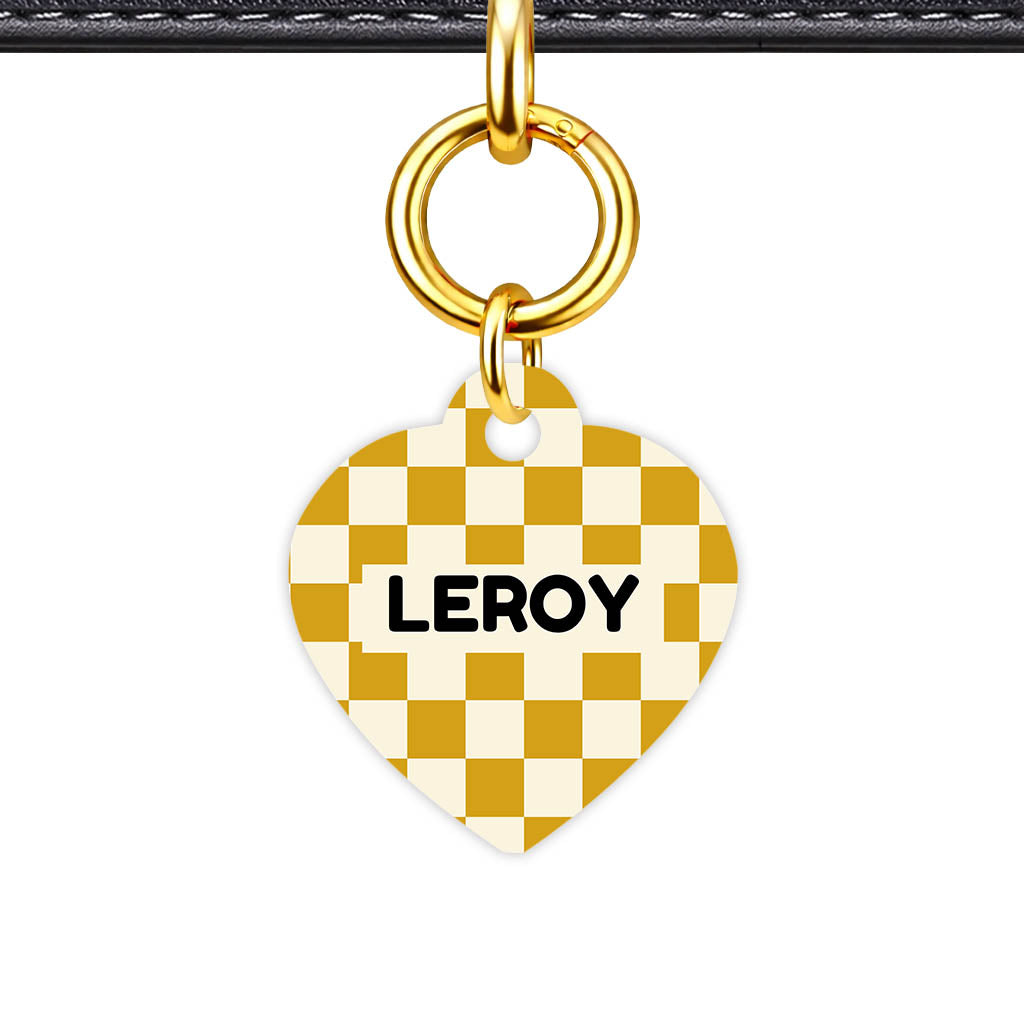 Patterns Dog Tag Gold Classic Vol 3 | 5 Designs | Heart Bone Circle | Pet ID Tag - Classic Id Unique Mustard Check Classic Pet Id Dog Tag And Cat Tag Pattern 0077