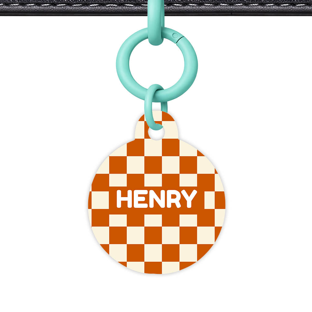Orange Checker QR Smart Pet Id Tag Tag (Dog Tag & Cat Tag)