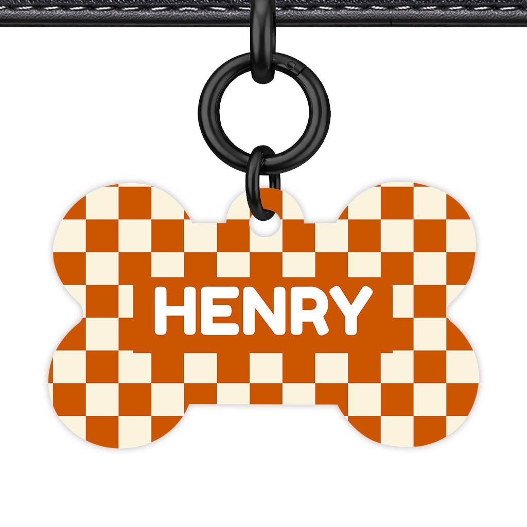 Orange Checker QR Smart Pet Id Tag Tag (Dog Tag & Cat Tag)