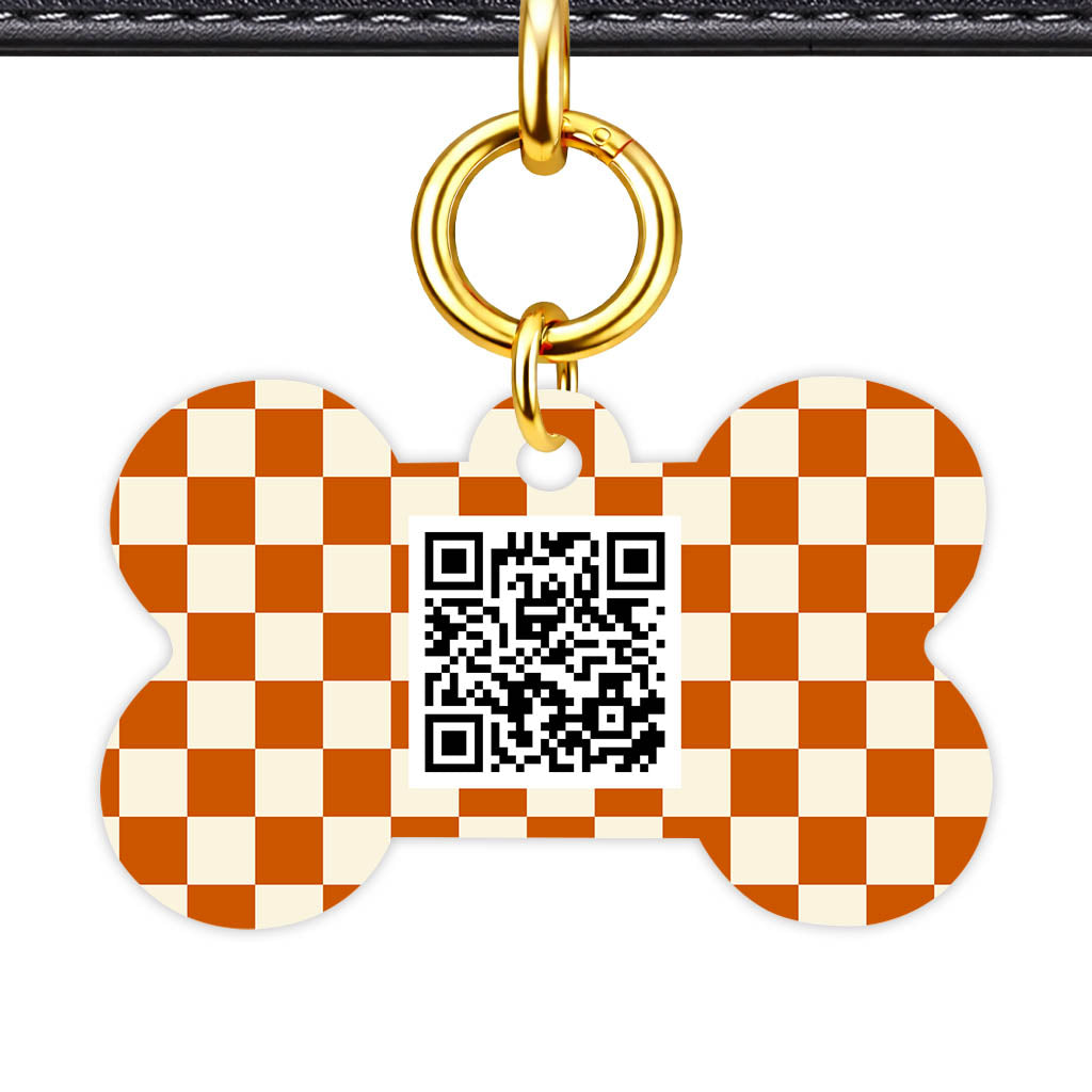Orange Checker QR Smart Pet Id Tag Tag (Dog Tag & Cat Tag)