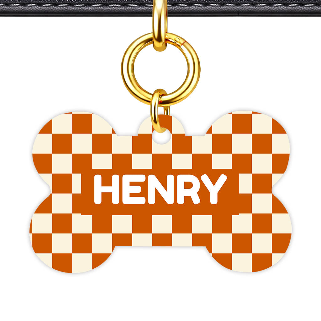 Orange Checker Classic Pet ID Tag (Dog Tag & Cat Tag)