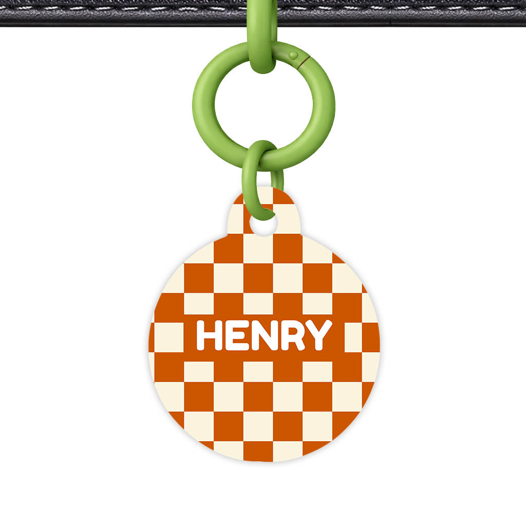 Orange Checker QR Smart Pet Id Tag Tag (Dog Tag & Cat Tag)