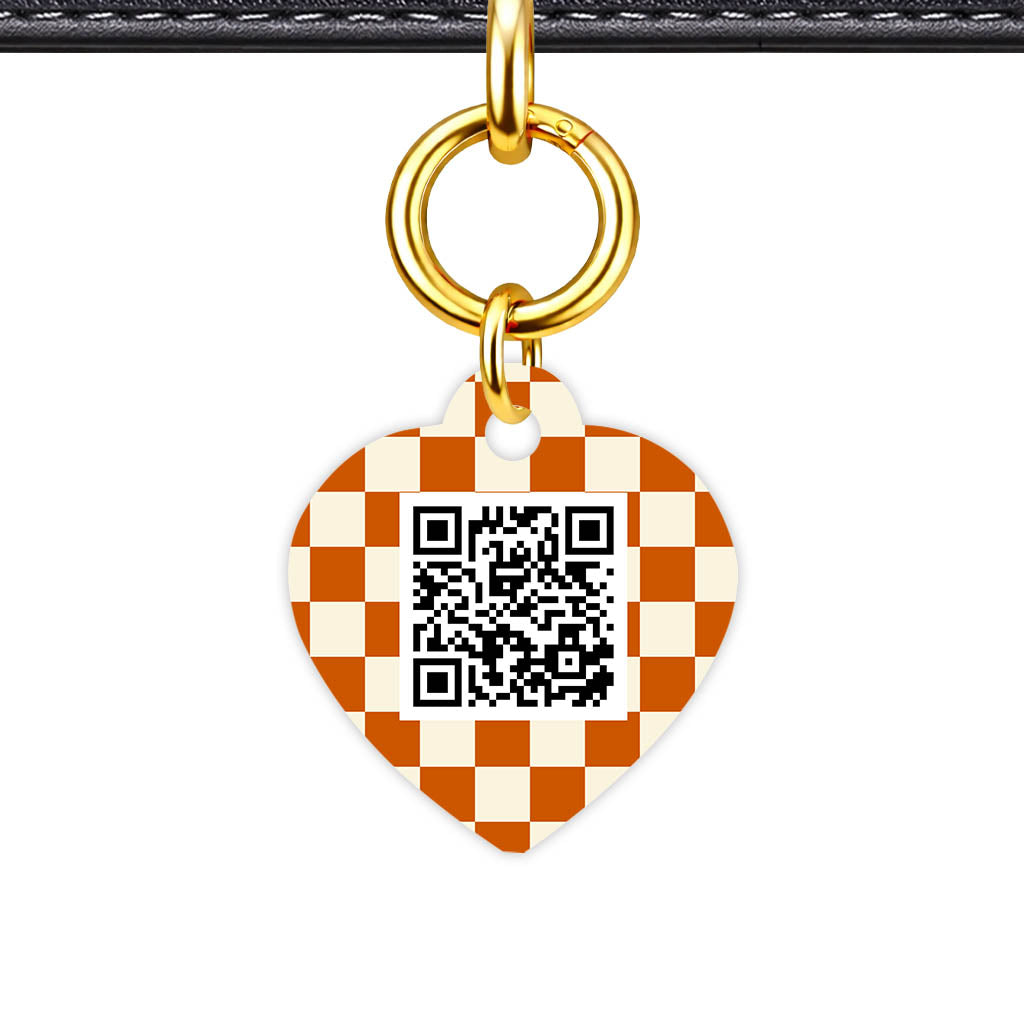 Orange Checker QR Smart Pet Id Tag Tag (Dog Tag & Cat Tag)