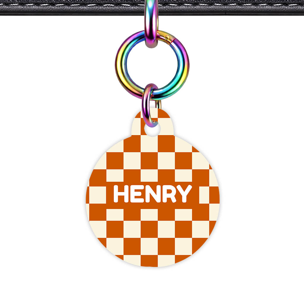 Orange Checker QR Smart Pet Id Tag Tag (Dog Tag & Cat Tag)