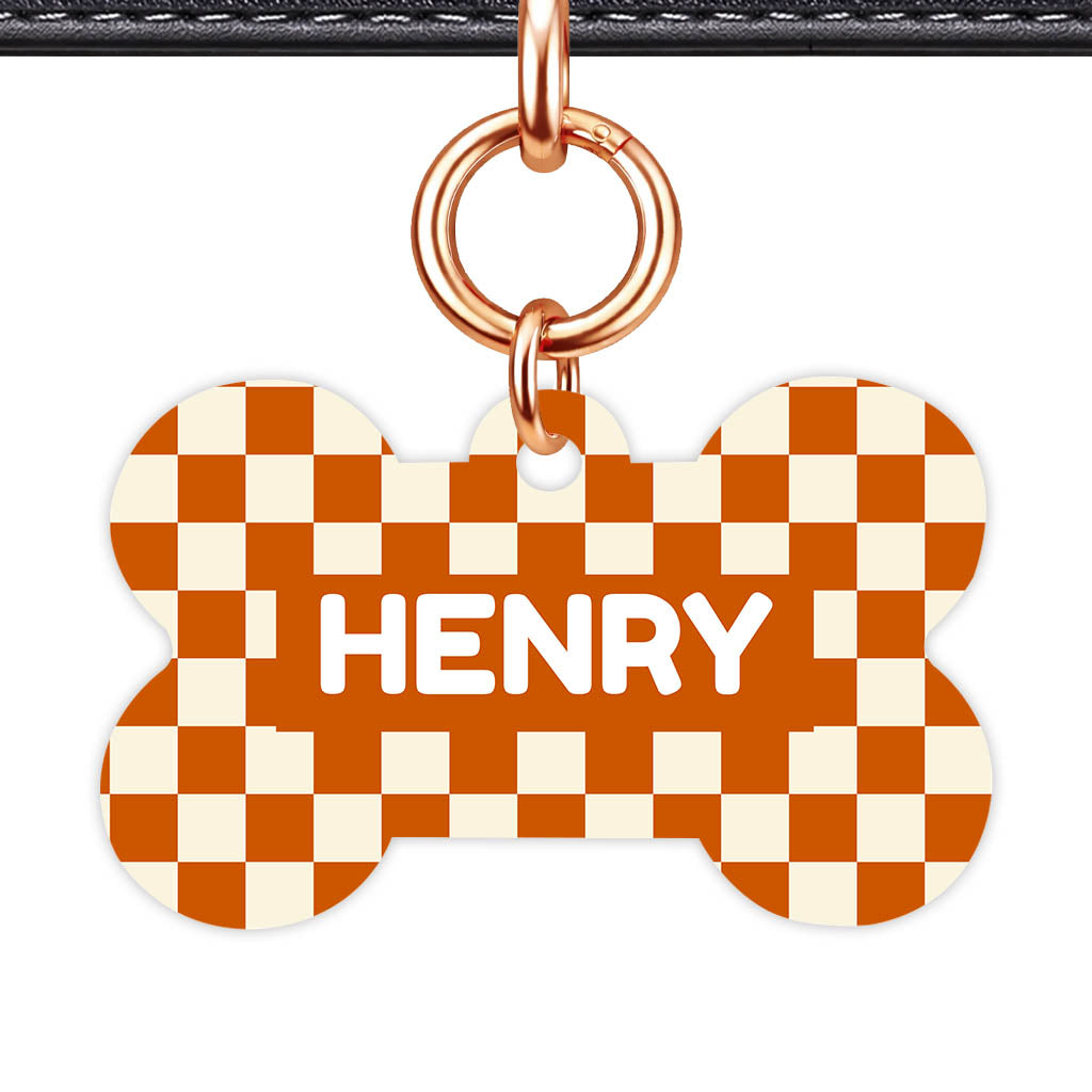 Orange Checker QR Smart Pet Id Tag Tag (Dog Tag & Cat Tag)