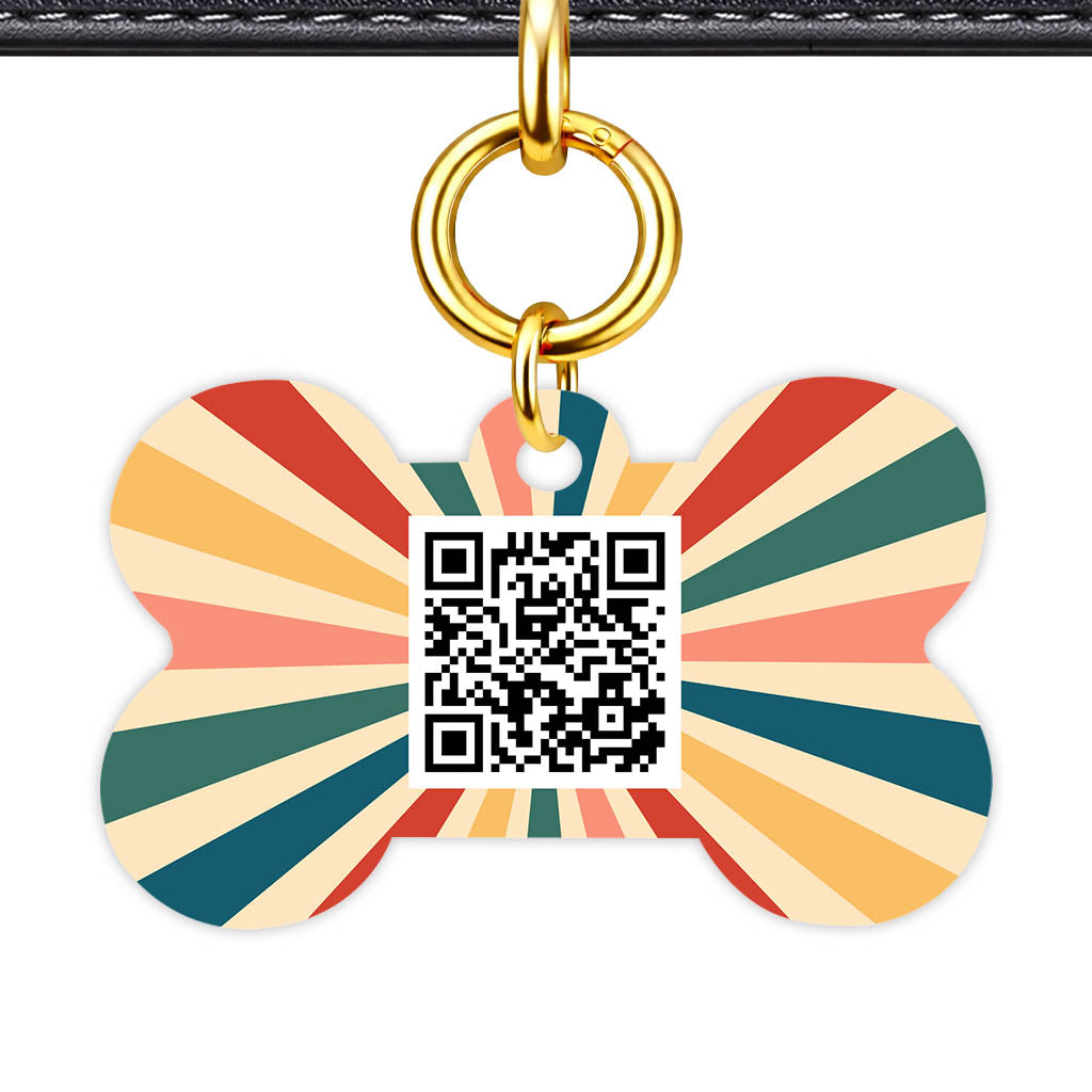 Retro Sunburst QR Smart Pet Id Tag Tag (Dog Tag & Cat Tag)
