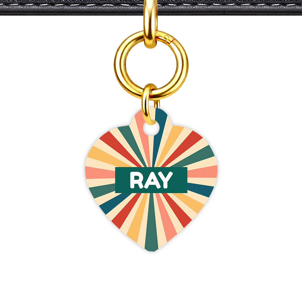 Retro Dog Tag Gold Classic Vol 3 | 5 Designs | Heart Bone Circle | Pet ID Tag - Classic Id Unique Retro Sunburst Classic Pet Id Dog Tag And Cat Tag Pattern 0080