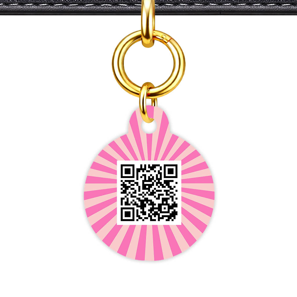 Pink Sunburst QR Smart Pet Id Tag Tag (Dog Tag & Cat Tag)