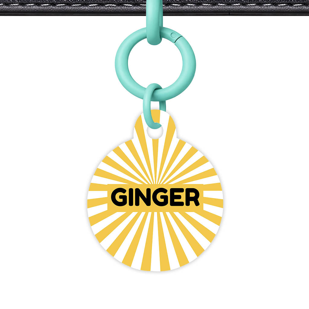 Yellow Sunburst QR Smart Pet Id Tag Tag (Dog Tag & Cat Tag)