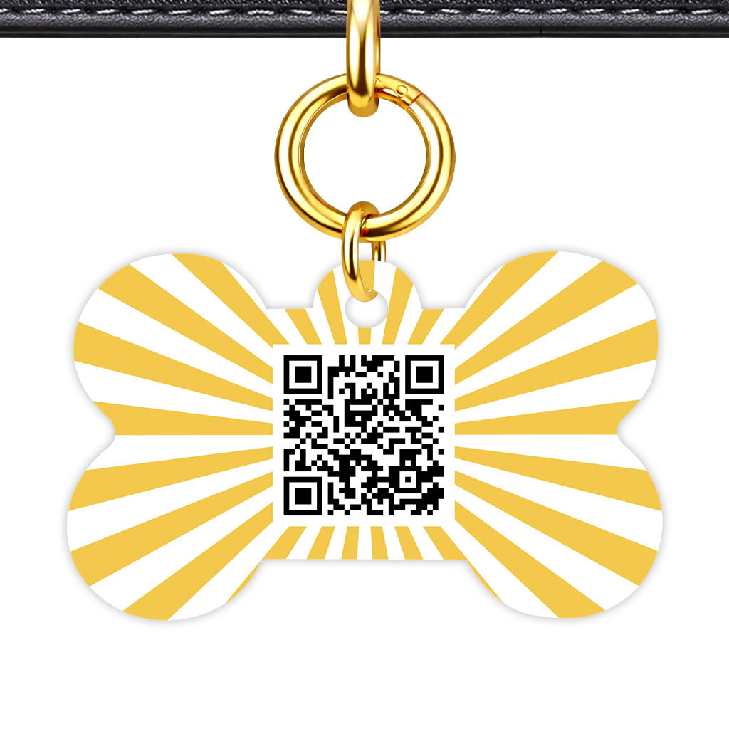 Yellow Sunburst QR Smart Pet Id Tag Tag (Dog Tag & Cat Tag)