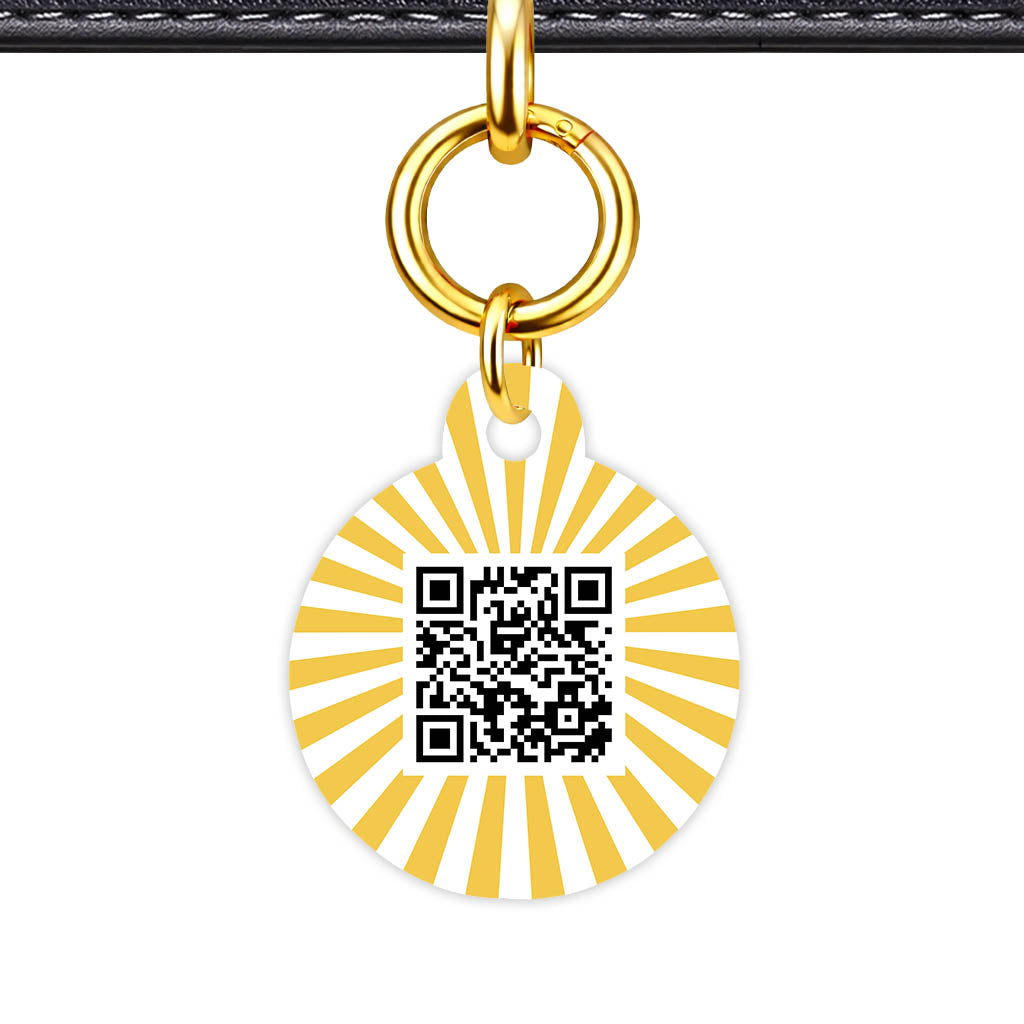 Yellow Sunburst QR Smart Pet Id Tag Tag (Dog Tag & Cat Tag)