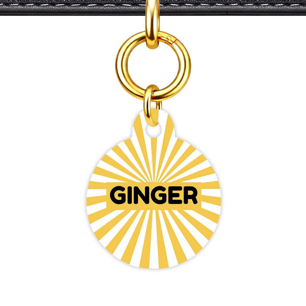 Yellow Sunburst QR Smart Pet Id Tag Tag (Dog Tag & Cat Tag)