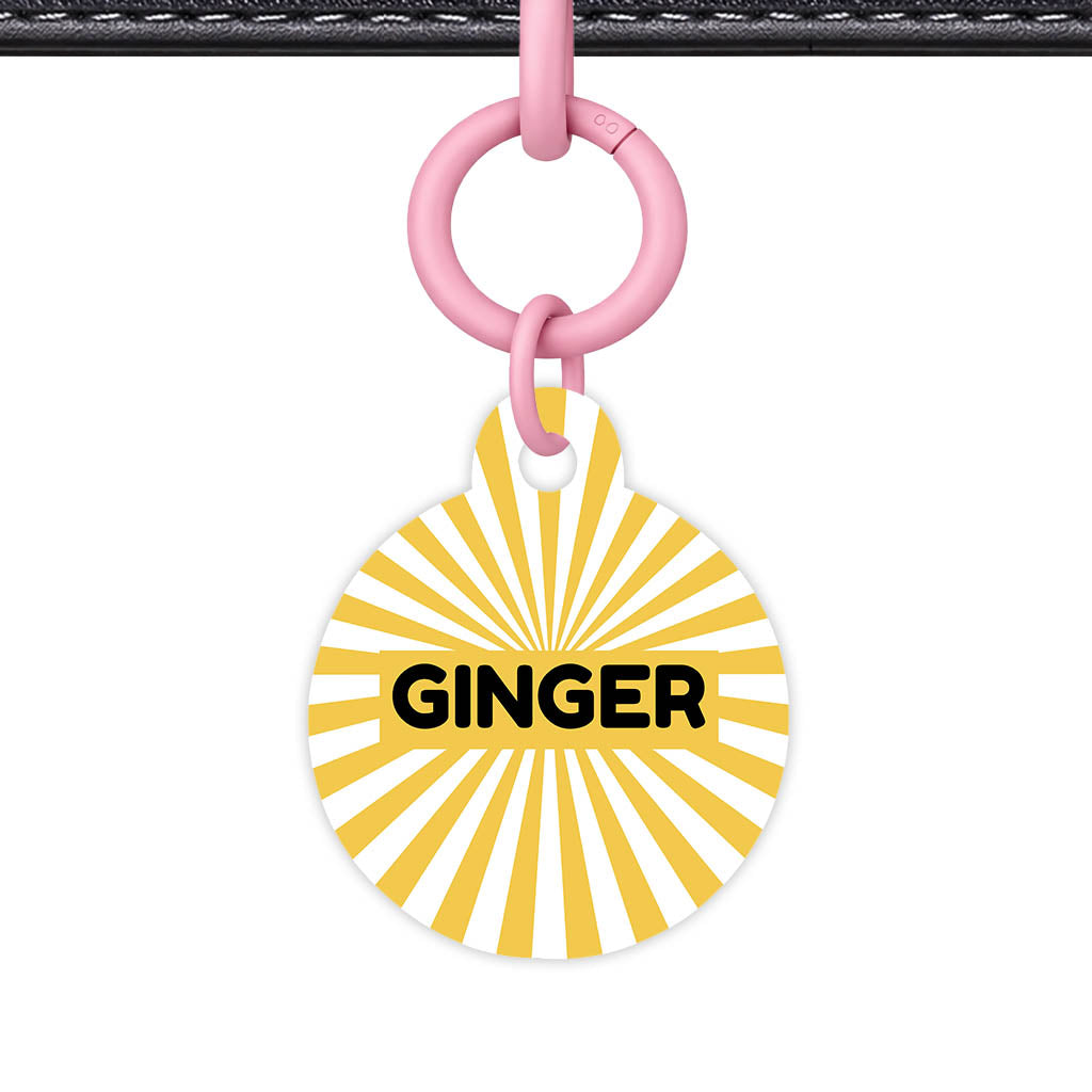 Yellow Sunburst QR Smart Pet Id Tag Tag (Dog Tag & Cat Tag)