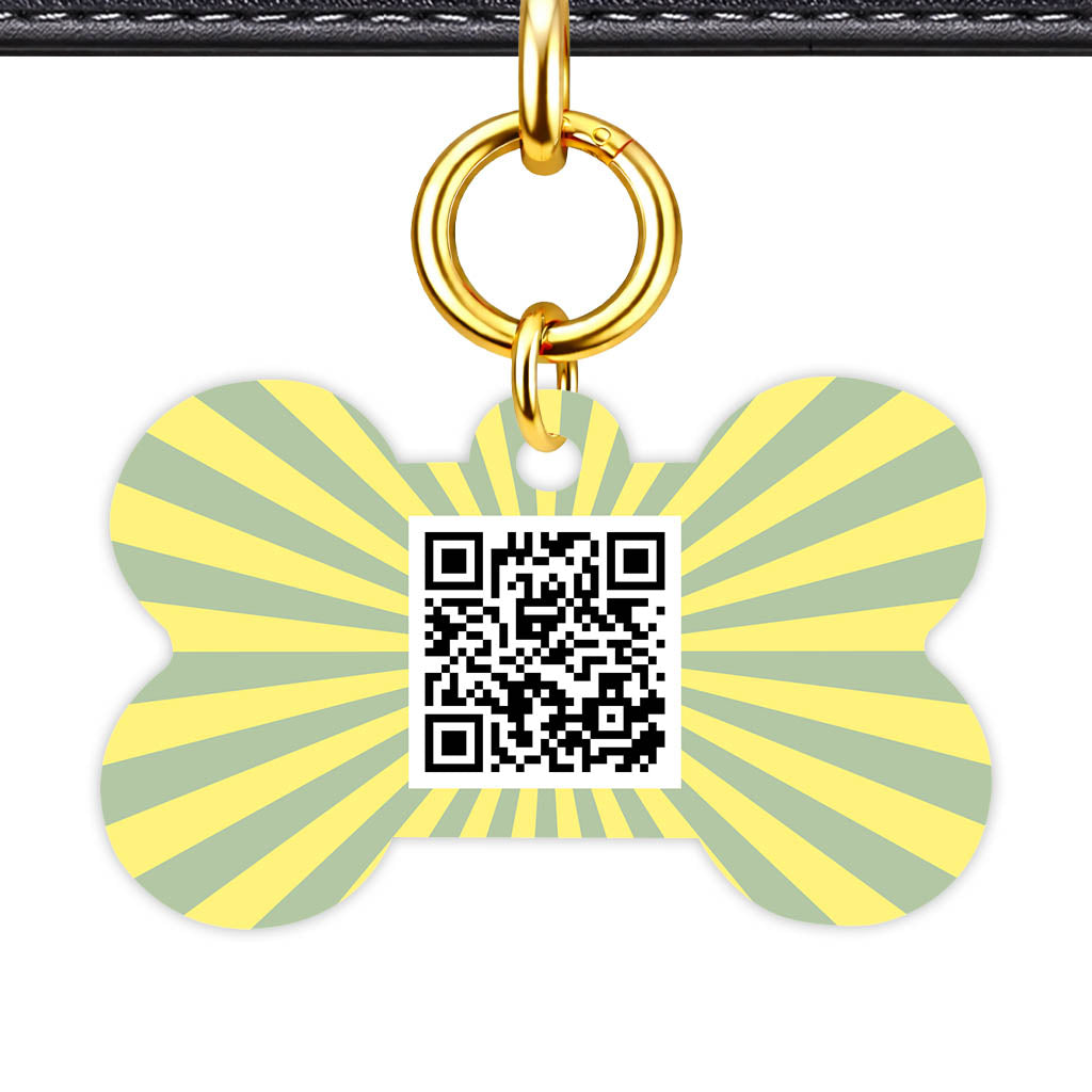 Green Yellow Sunburst QR Smart Pet Id Tag Tag (Dog Tag & Cat Tag)