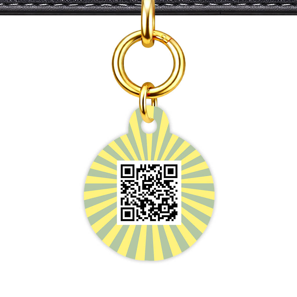 Green Yellow Sunburst QR Smart Pet Id Tag Tag (Dog Tag & Cat Tag)