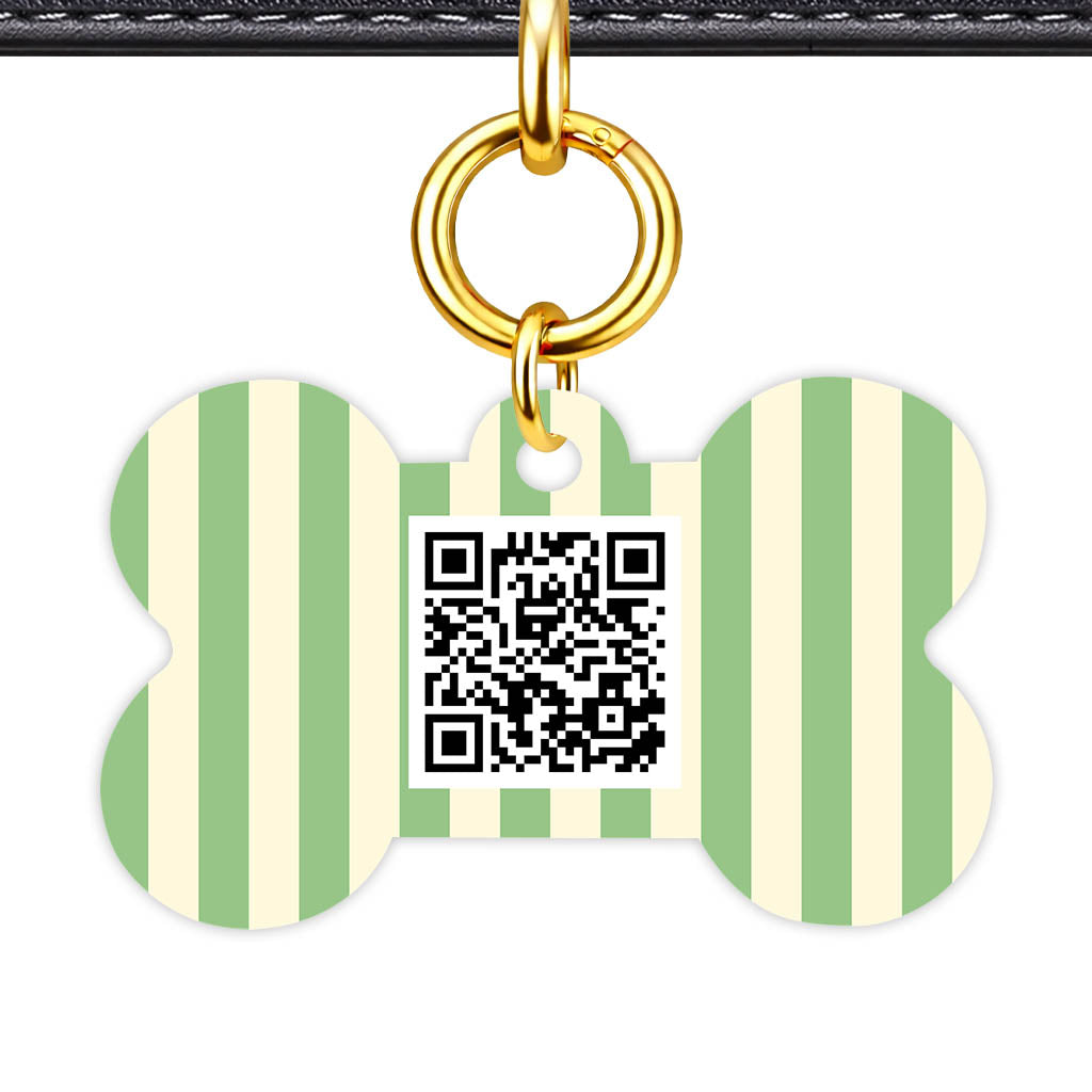Mint Stripes QR Smart Pet Id Tag Tag (Dog Tag & Cat Tag)