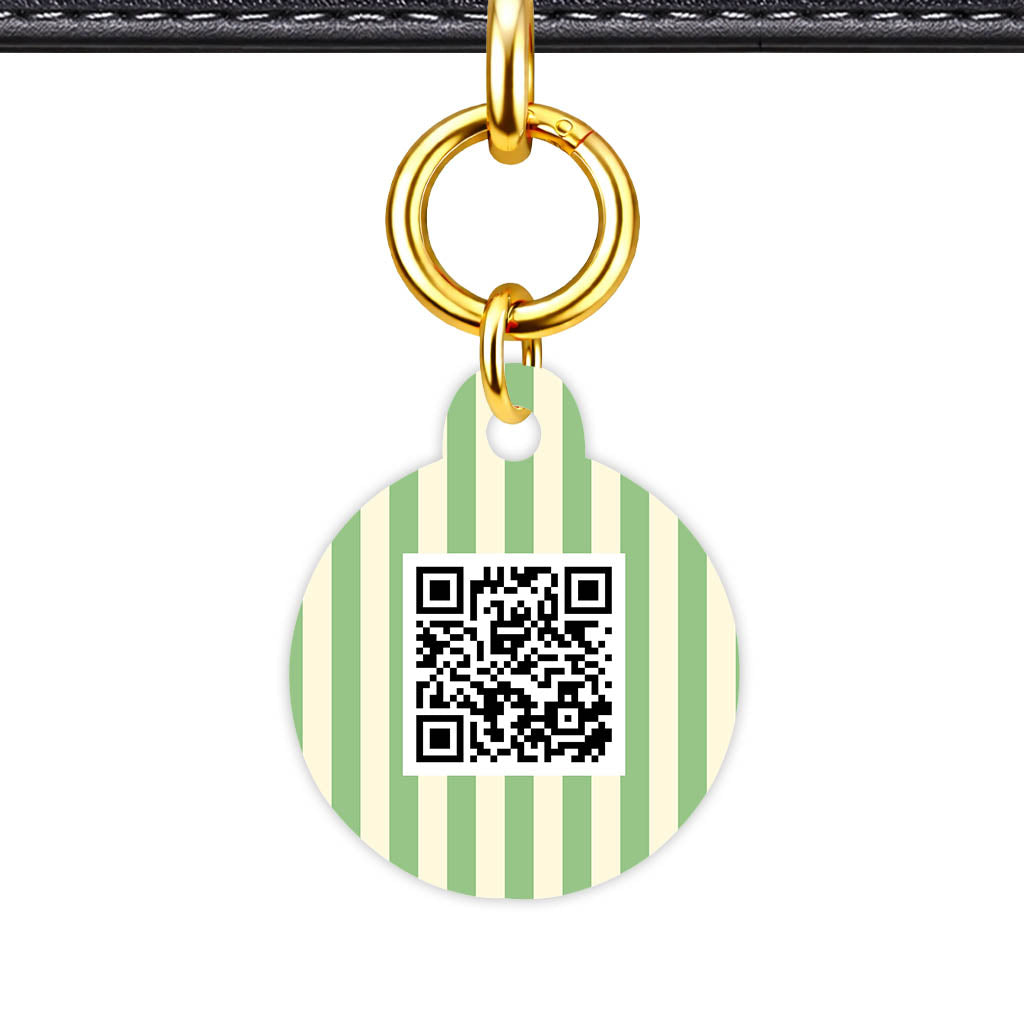 Mint Stripes QR Smart Pet Id Tag Tag (Dog Tag & Cat Tag)