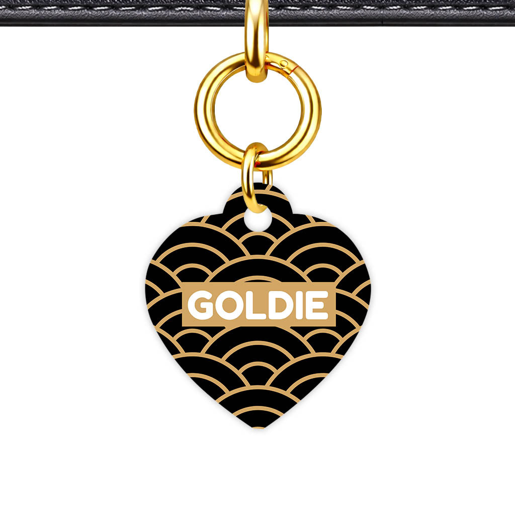 Patterns Dog Tag Gold QR Smart Vol 6 | 5 Designs | Heart Bone Circle | Pet ID Tag - Qr Smart Id Unique Golden Waves Qr Smart Pet Id Dog Tag And Cat Tag Pattern 0092