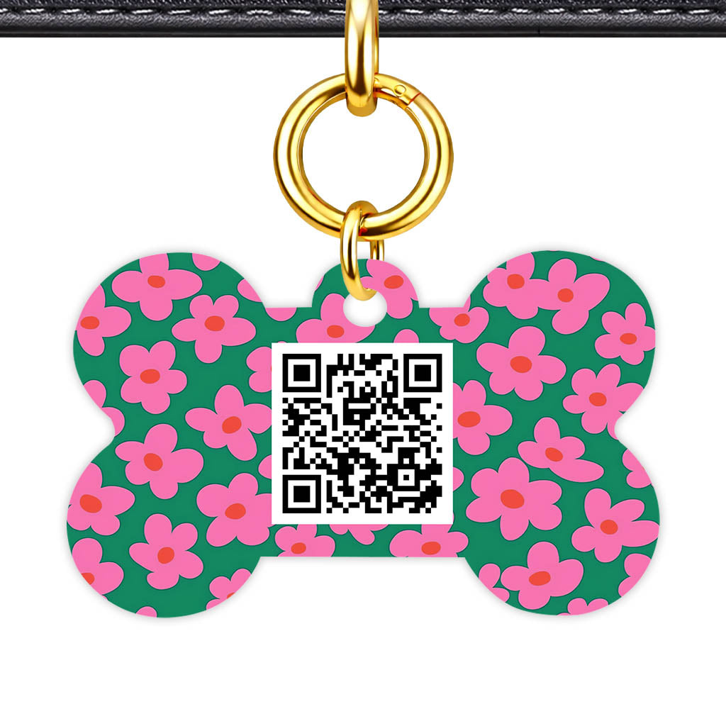 Pink Daisies QR Smart Pet Id Tag Tag (Dog Tag & Cat Tag)