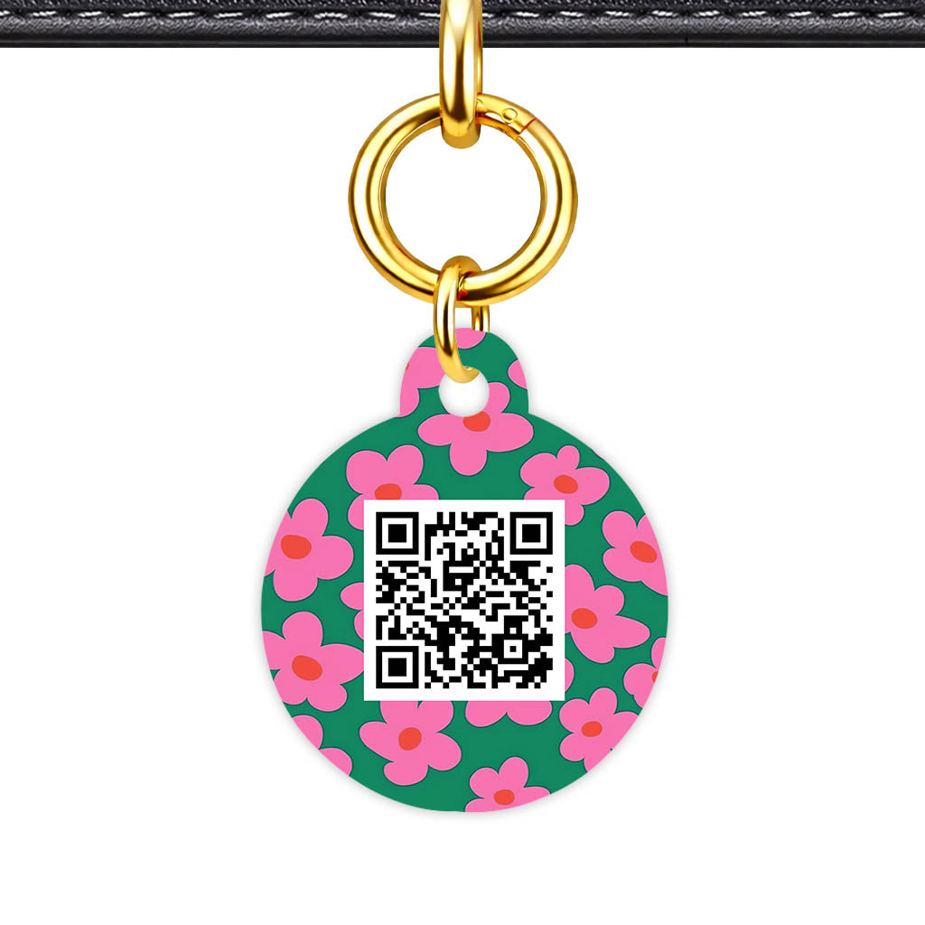 Pink Daisies QR Smart Pet Id Tag Tag (Dog Tag & Cat Tag)