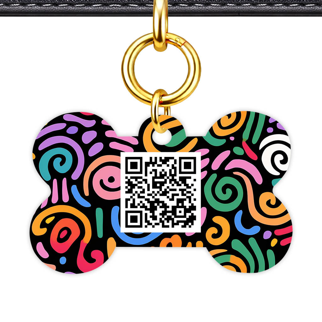 Retro Swirls Colour QR Smart Pet Id Tag Tag (Dog Tag & Cat Tag)