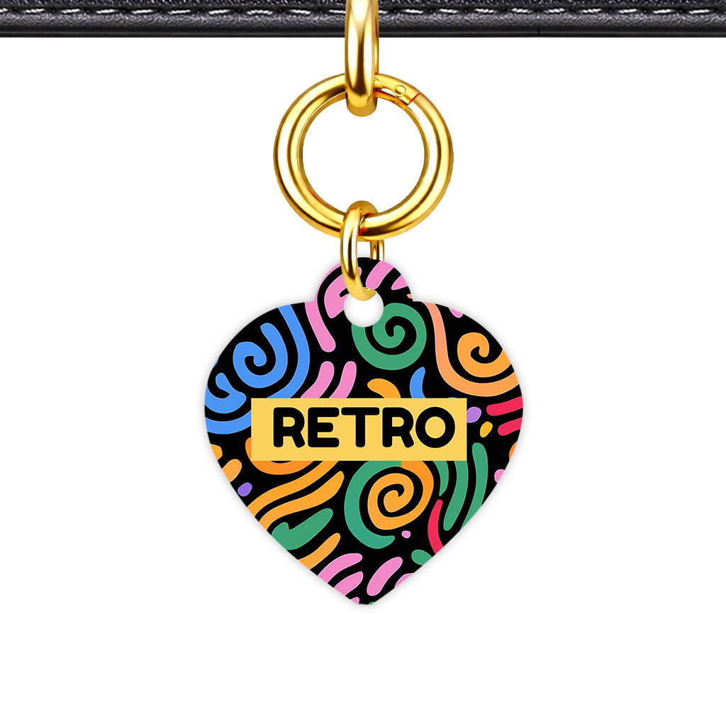 Retro Dog Tag Gold QR Smart Vol 3 | 5 Designs | Heart Bone Circle | Pet ID Tag - Qr Smart Id Unique Retro Swirls Colour Qr Smart Pet Id Dog Tag And Cat Tag Pattern 0094