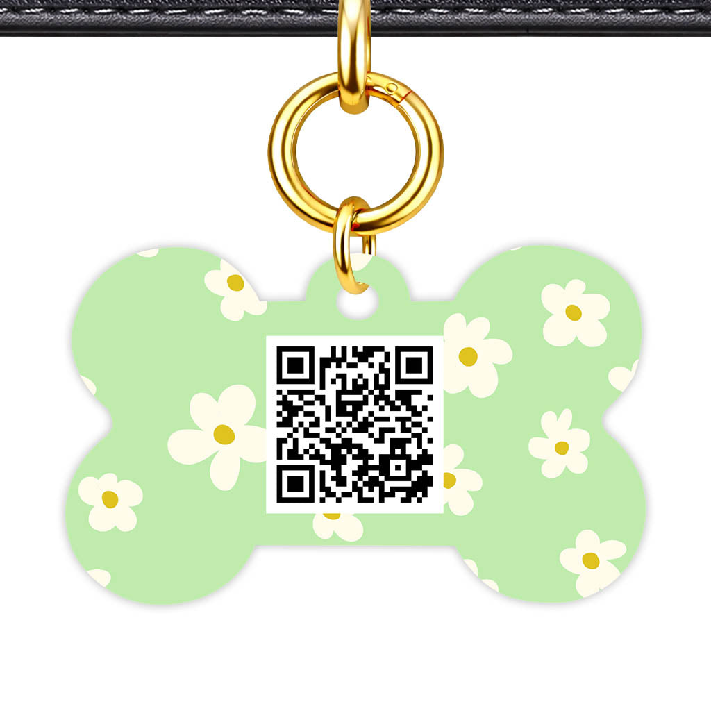 Daisies Green QR Smart Pet Id Tag Tag (Dog Tag & Cat Tag)
