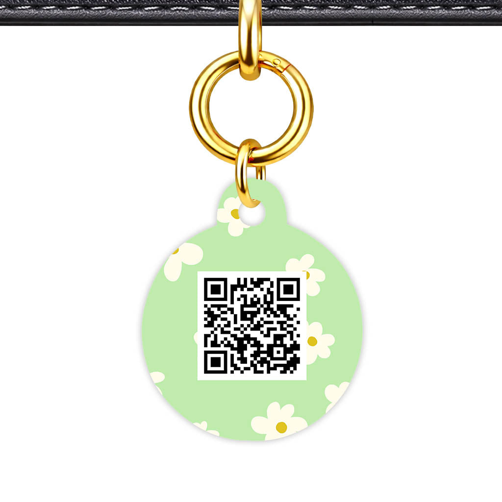 Daisies Green QR Smart Pet Id Tag Tag (Dog Tag & Cat Tag)