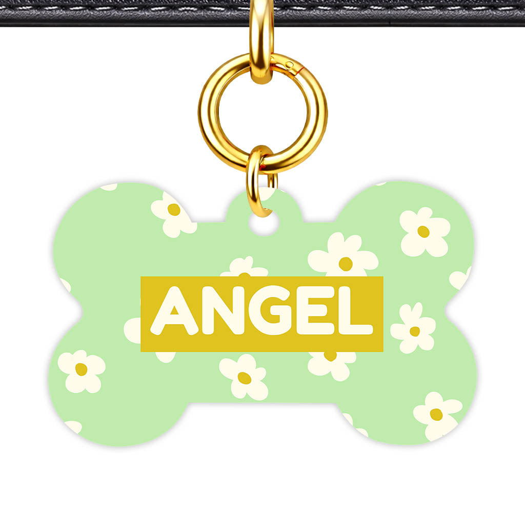 Daisies Green QR Smart Pet Id Tag Tag (Dog Tag & Cat Tag)