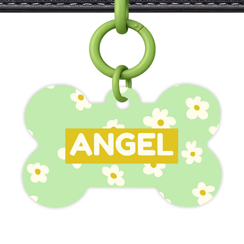 Daisies Green QR Smart Pet Id Tag Tag (Dog Tag & Cat Tag)