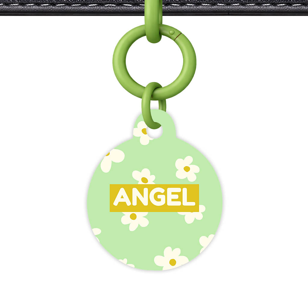 Daisies Green QR Smart Pet Id Tag Tag (Dog Tag & Cat Tag)