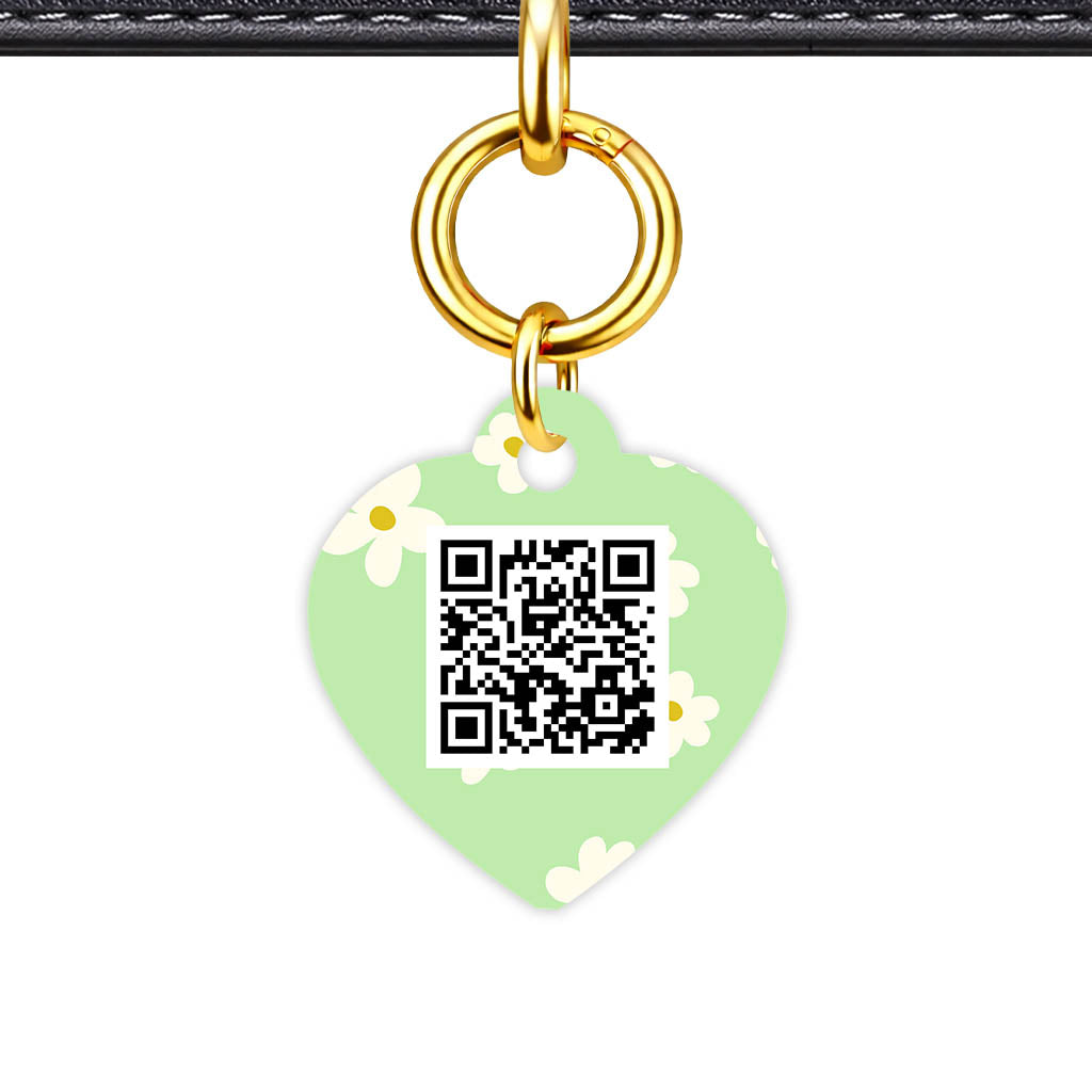 Daisies Green QR Smart Pet Id Tag Tag (Dog Tag & Cat Tag)