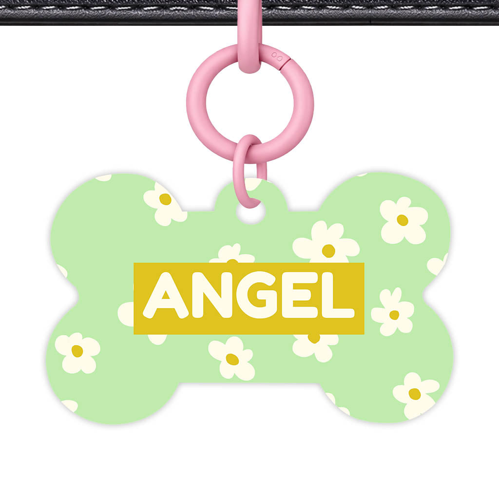 Daisies Green QR Smart Pet Id Tag Tag (Dog Tag & Cat Tag)