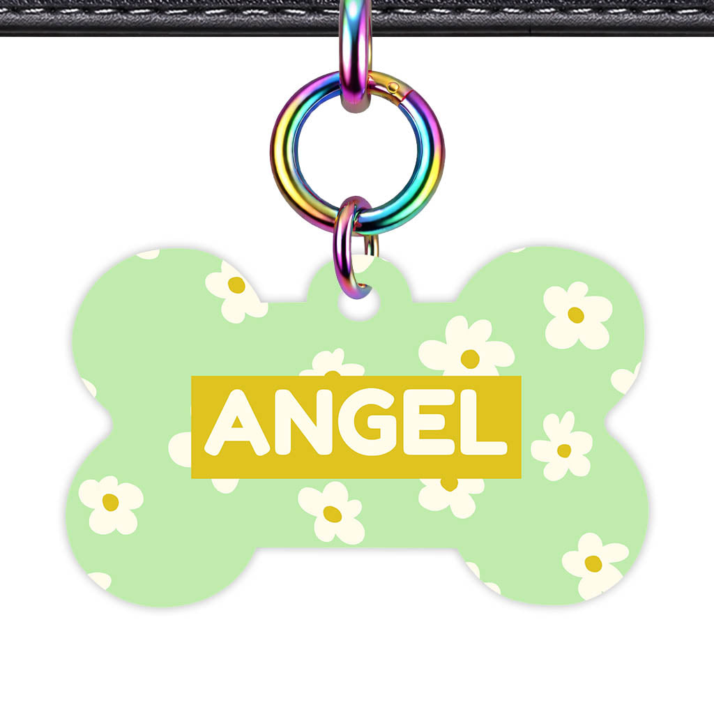 Daisies Green QR Smart Pet Id Tag Tag (Dog Tag & Cat Tag)