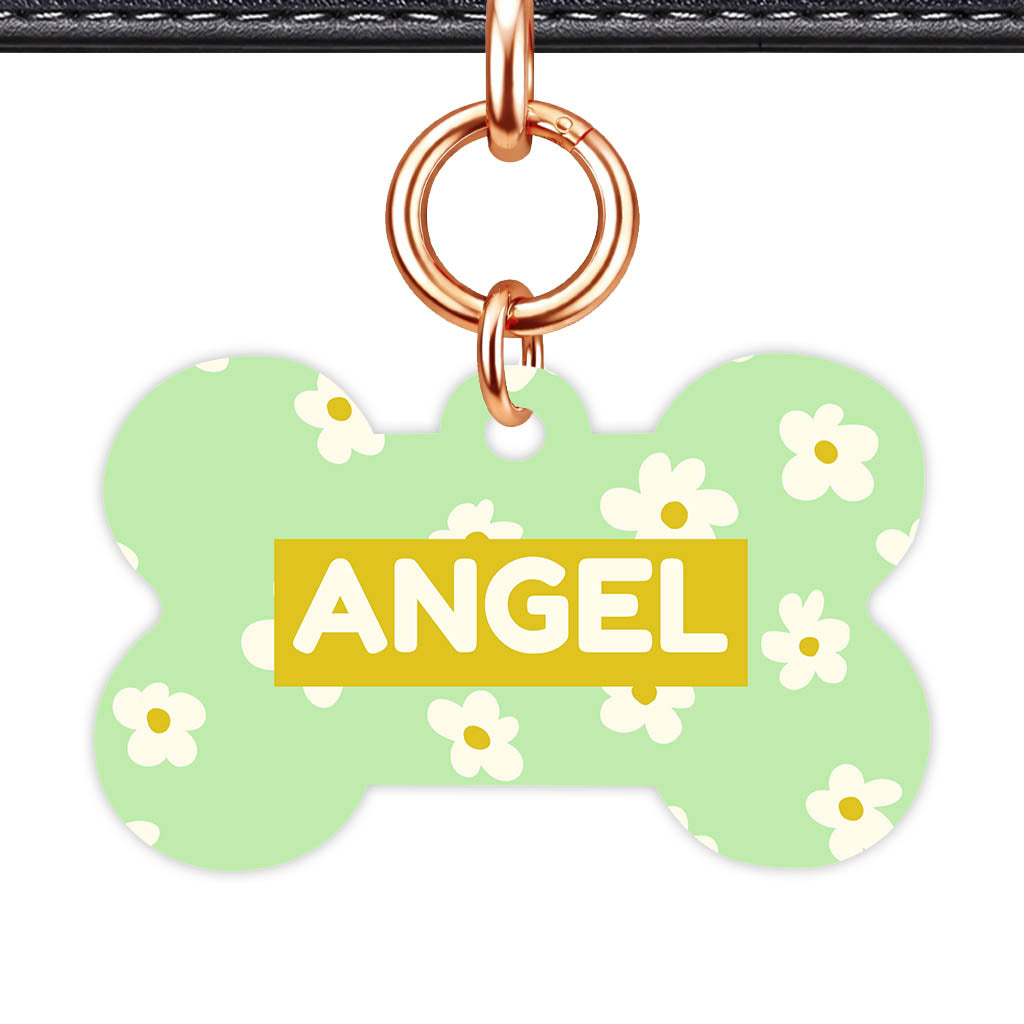 Daisies Green QR Smart Pet Id Tag Tag (Dog Tag & Cat Tag)