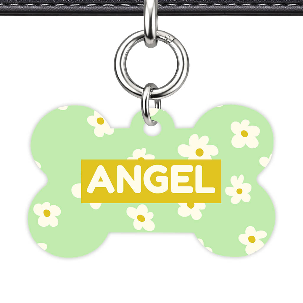 Daisies Green QR Smart Pet Id Tag Tag (Dog Tag & Cat Tag)