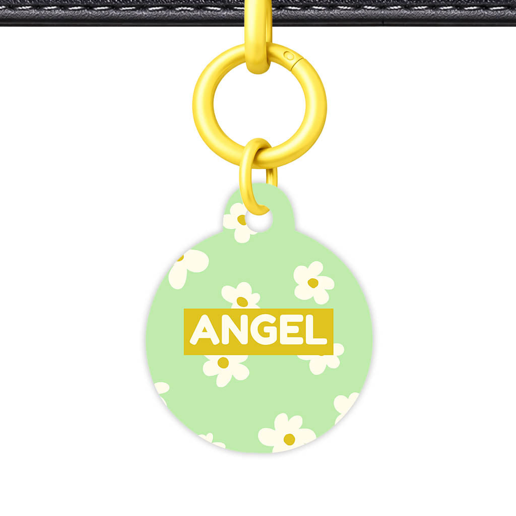 Daisies Green QR Smart Pet Id Tag Tag (Dog Tag & Cat Tag)
