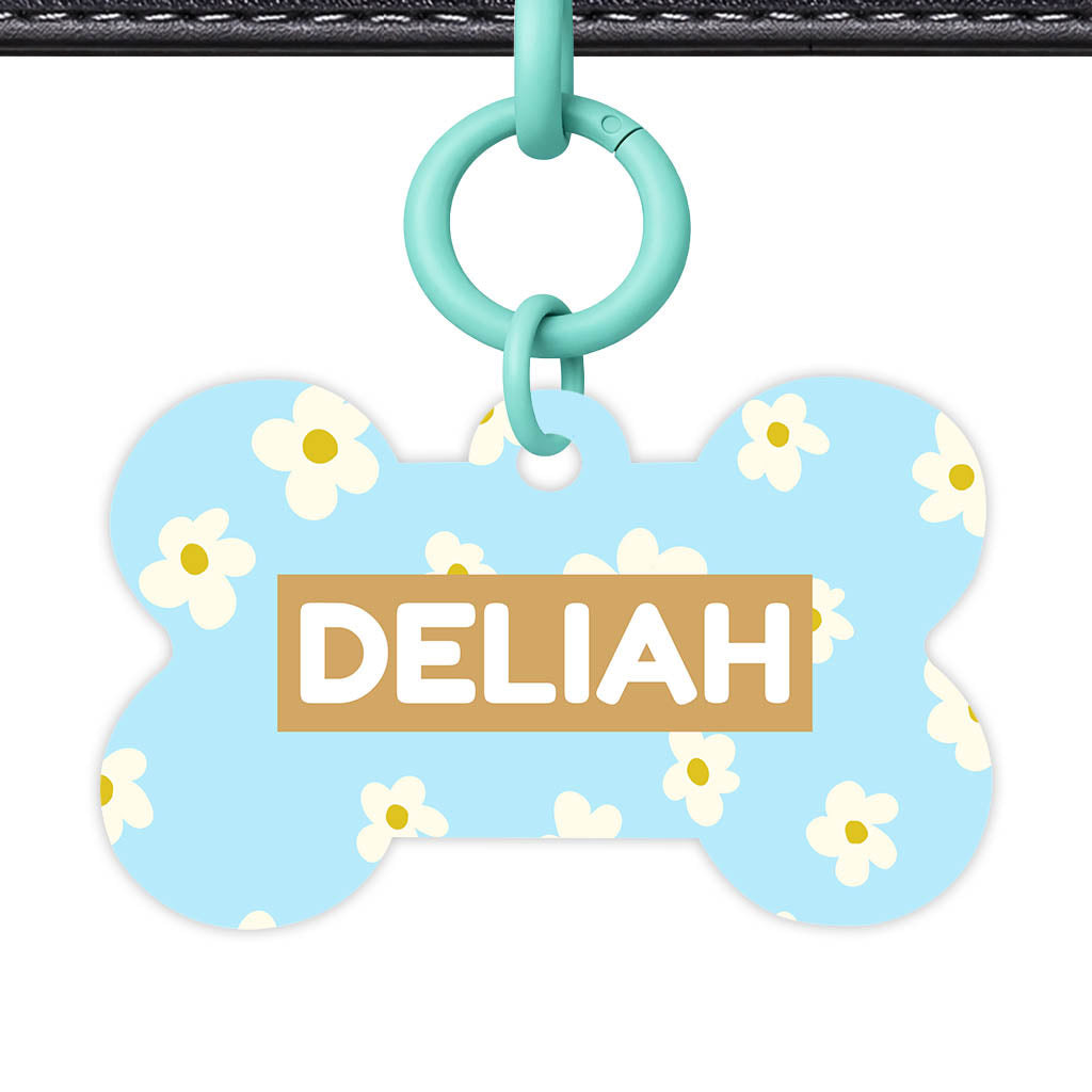 Daisies Blue and Cream QR Smart Pet Id Tag Tag (Dog Tag & Cat Tag)