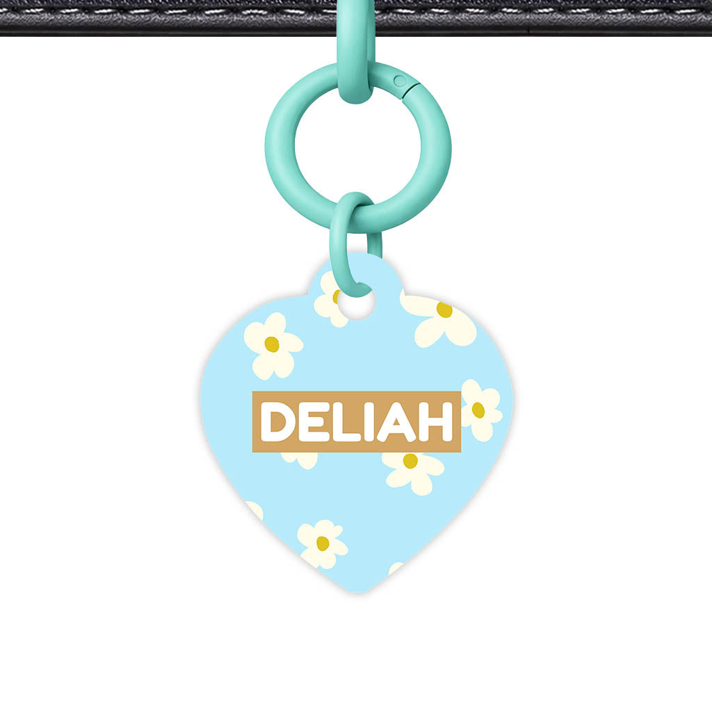 Daisies Blue and Cream QR Smart Pet Id Tag Tag (Dog Tag & Cat Tag)