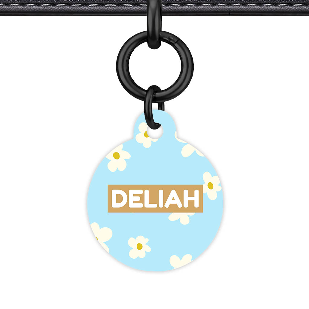 Daisies Blue and Cream QR Smart Pet Id Tag Tag (Dog Tag & Cat Tag)