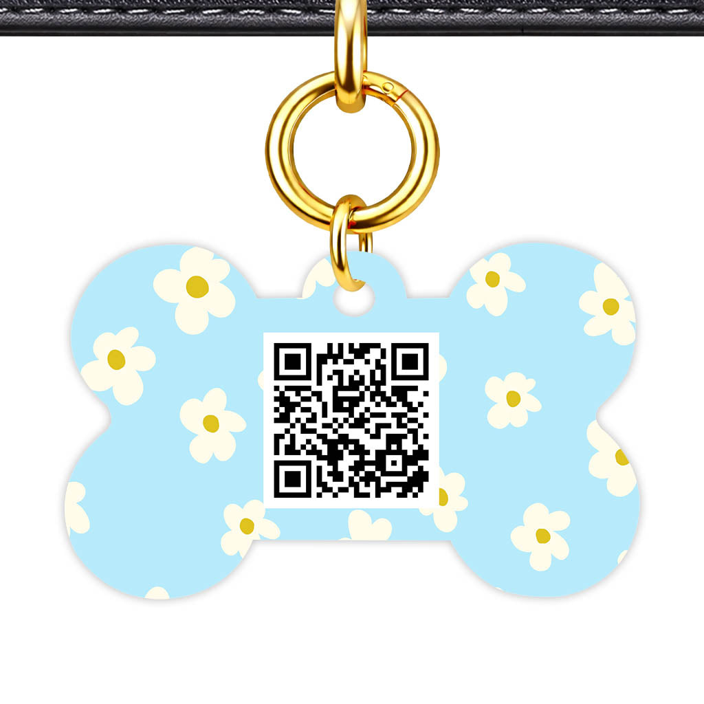 Daisies Blue and Cream QR Smart Pet Id Tag Tag (Dog Tag & Cat Tag)