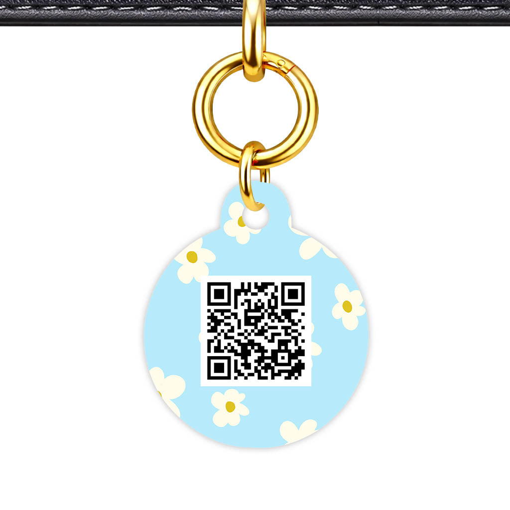 Daisies Blue and Cream QR Smart Pet Id Tag Tag (Dog Tag & Cat Tag)