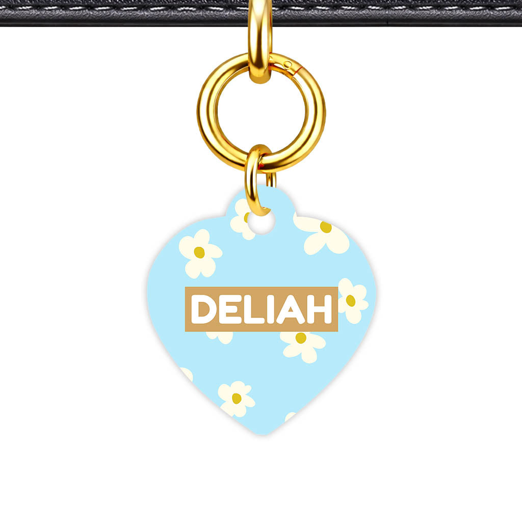 Daisies Blue and Cream QR Smart Pet Id Tag Tag (Dog Tag & Cat Tag)